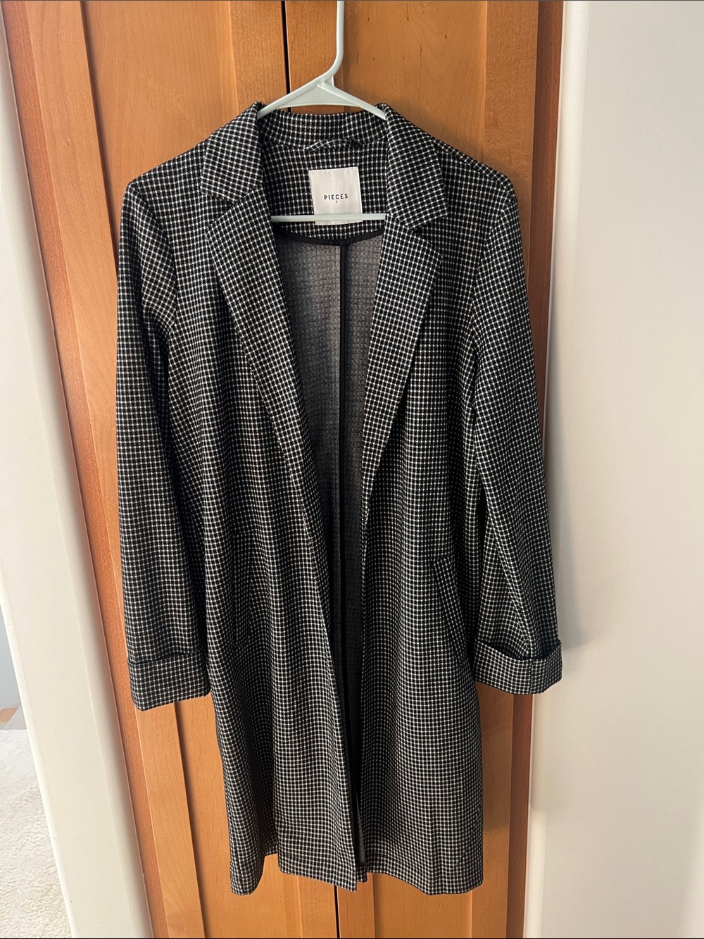 Black & White Check Long Blazer Trench Coat